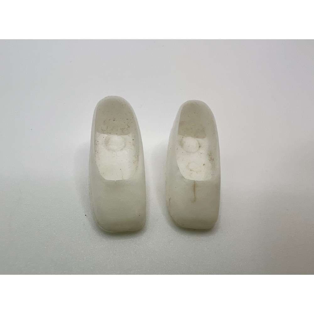 Vintage Mattel Barbie White Square Toe Low Heels Hong Kong‎ Doll Shoes 1970s
